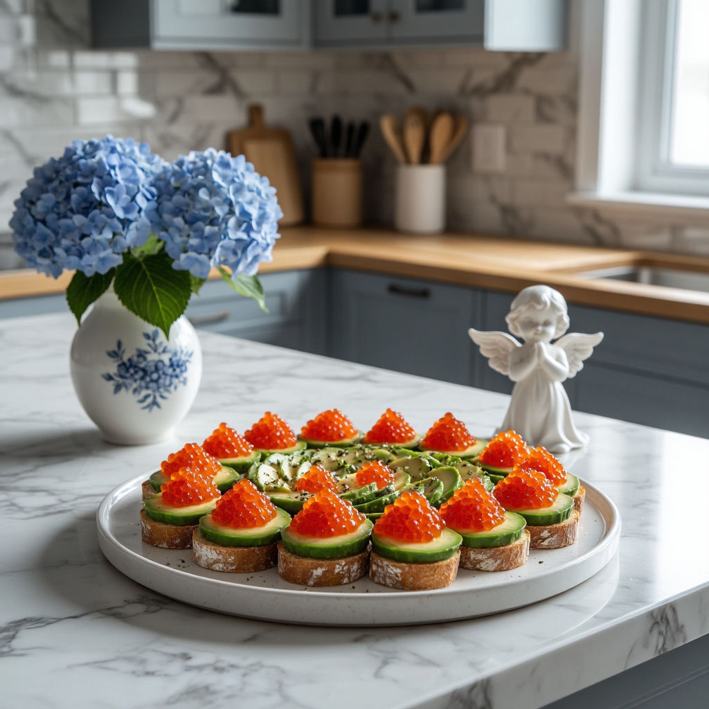 Необычная брускетта: красная икра, авокадо и огурец для идеальной закуски