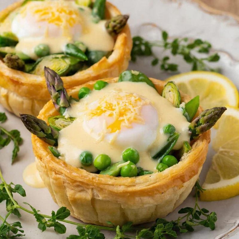 Яркие корзиночки с яйцами и овощами